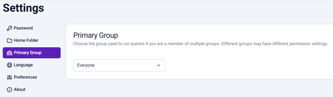 Selecting Finance as the security group setting.